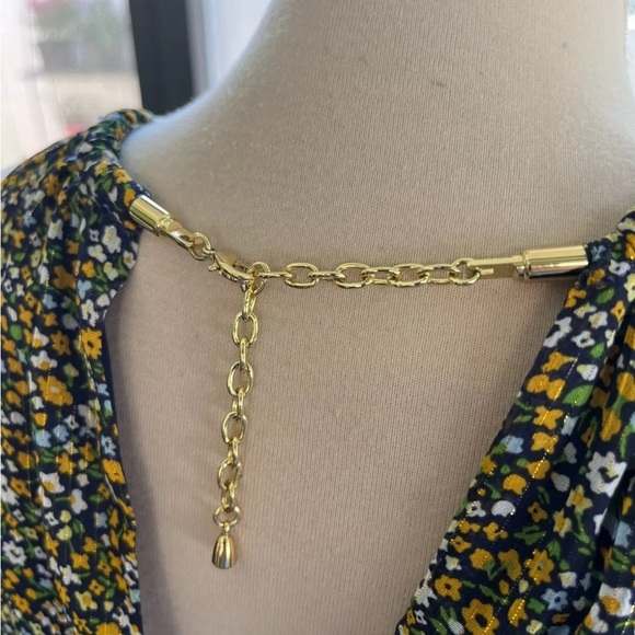 MICHAEL Kors Floral Pleated Halter Dress Multicolor Gold Neck Accent Size 6 - Picture 5 of 10